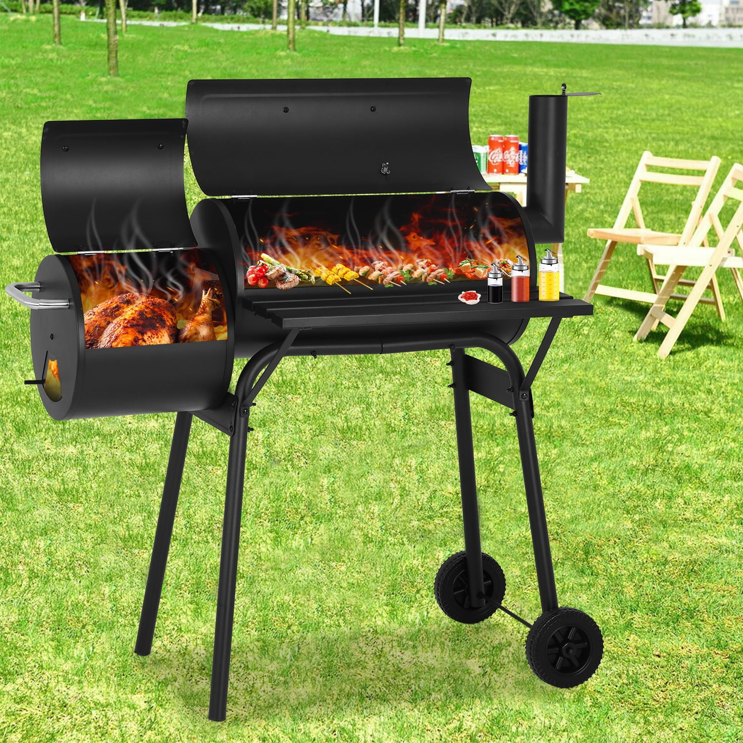 NiamVelo 13" Charcoal Outdoor Camping Stainless Steel BBQ Grill, Portable