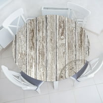Ambesonne Rustic Fitted Round Tablecloth, Grunge Wooden Plank Windrose, 45"- 56" Diameter, Taupe Off White