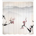 thumbnail image 2 of Asian Decor Shower Curtain Set, Japanese Nature Landscape With National Sakura Flower Over Himalayas And Flying Gulls, Bathroom Accessories, 69W X 70L Inches, By Ambesonne, 2 of 2