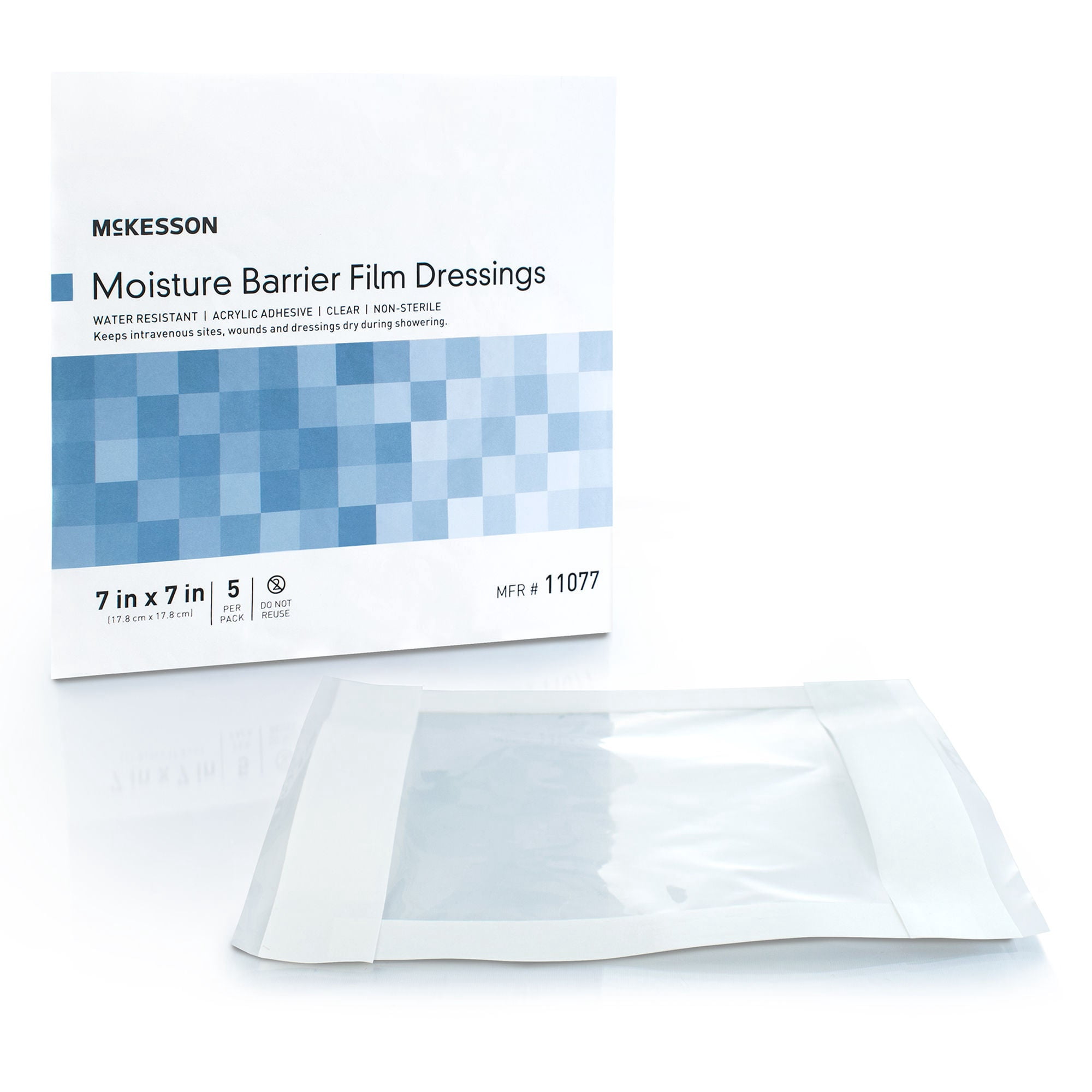 McKesson Moisture Barrier Film Dressings, Adhesive - Small, 7 in x 7 in, 5 Count, 80 Packs, 400 Total