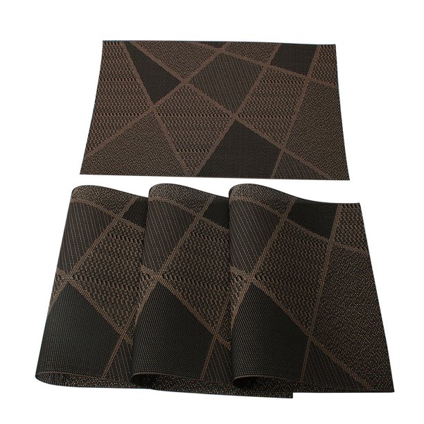 Placemats Heatresistant PVC Table Rectangle Black and Brown 4pcs
