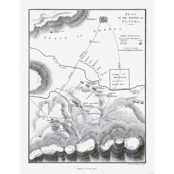 Historic War Map - Plataea Greece Battle - Oxford 1828 - 23 x 29.57 - Vintage Wall Art