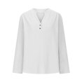 thumbnail image 4 of AherBiu Cotton Linen Shirts for Women Long Sleeve Tops Button V Neck Lightweight Fall Casual Loose Pullover Blouse, 4 of 6