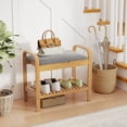 thumbnail image 2 of Gymax Shoe Rack Bench Bamboo W/Cushioned Seat&Storage Shelf Padded Seat Shoe Bench, 2 of 10