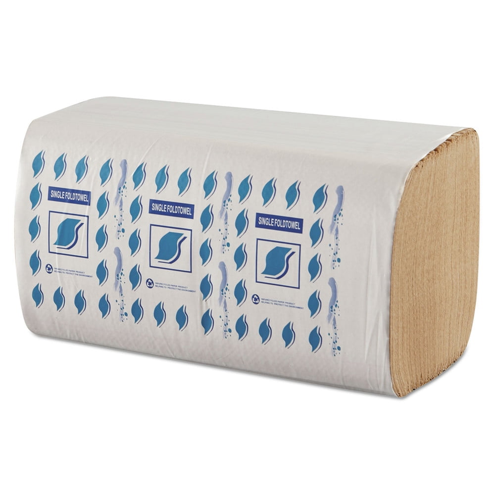 9 in. x 9.25 in. 1-Ply Single-Fold Paper Towels - Kraft (12/Carton)