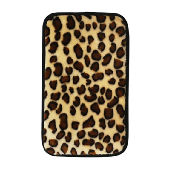 Car Plush Armrest Box Cover Leopard Pattern Armrest Box Anti-Slip Pad Universal Car Center Console Protector Pad Beige