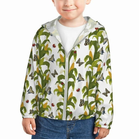 

Ocsxa Corn And Butterflies Print Kids Active Zipper Sun Protection Jacket Boys Girls Hooded Cooling Shirt-18 Months