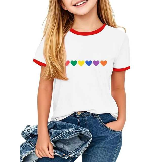 Chemises d'Été Mignonnes pour Enfants Imprimées Décontractées Col Rond Manches Courtes Taille Moyenne T-Shirt d'Été Décontracté pour Enfants