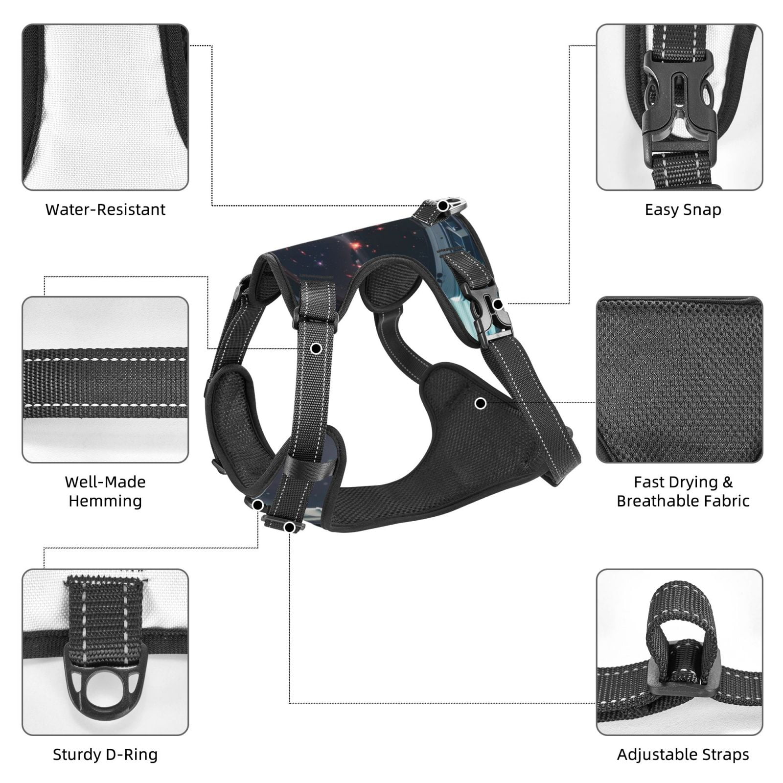 Vsdgher Astronaut Helmet Reflections Dog Harness, No-Pull Pet Harness, Dog Vest, Pet Vest for Small to Large Dogs-Small