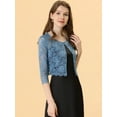 thumbnail image 3 of DARING DIVA Leisure Allover Floral Lace Crop Shrug Cardigan XS Grey Blue, 3 of 6