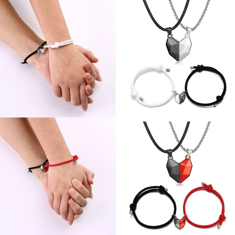 GENEMA 4Pcs Matching Necklaces Bracelets for Couples Magnetic Wrist Chain  Charm Jewelry