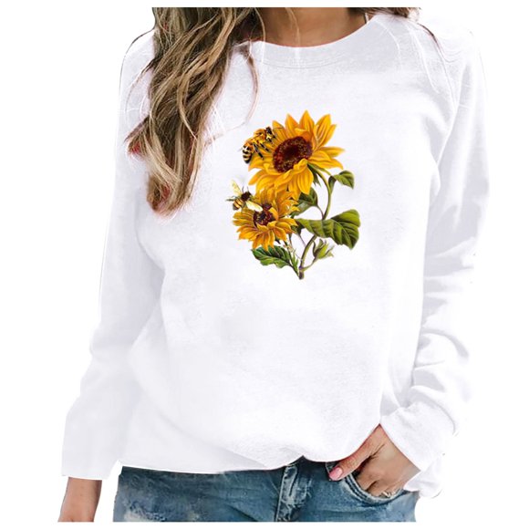 outfmvch hoodies for women print long-sleeved sweatshirt casual pullover womens tops womens sweaters white