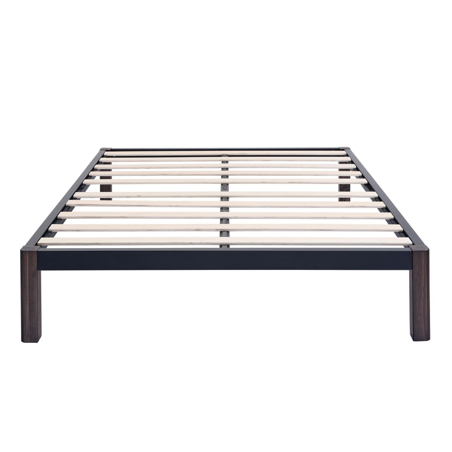 Mainstays Full 14" Metal Platform Bed Frame with Wood Slats, Storage Space Under Frame, No Box Spring Required, Black/Wood