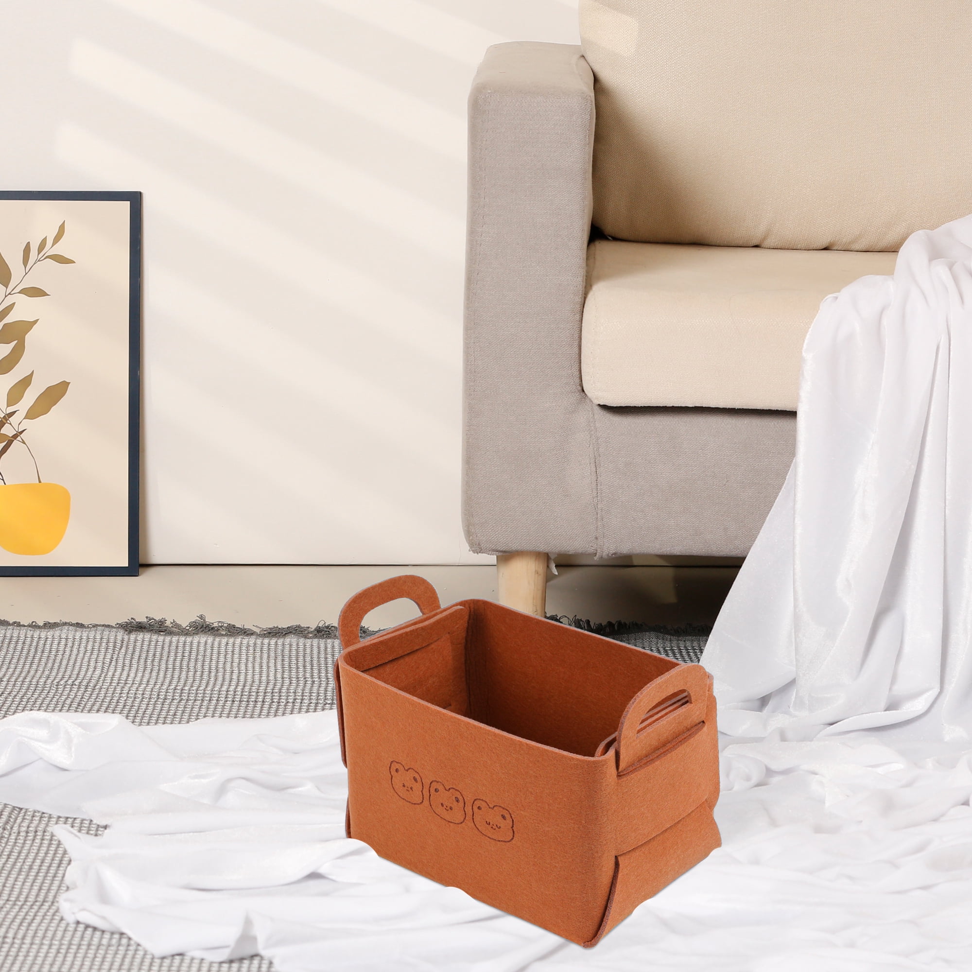 Unique Bargains 3 Pack Storage Cube with Handles Brown 9.8*7.1*5.9in