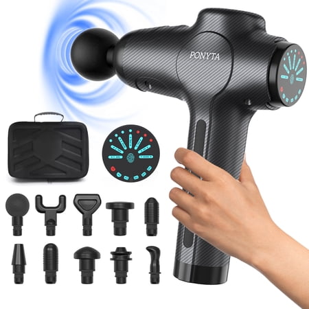 Ponyta Massage Gun Deep Handheld Tissue Percussion Muscle Massage Gun 7 Speeds Quiet LCD Touch Screen Sport Massager with 10 Heads for Muscle Pain Relief  Perfect Christmas Gifts  Black (Carbon)