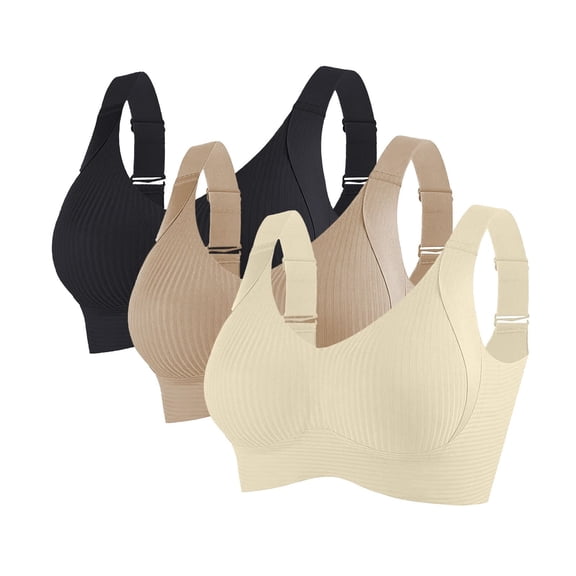 VISALY Sports Bras for Women Comfortable Ribbed Seamless Bras Wireless Bralettes Adjustable Padded Everyday Bra 3Pc F 5Xl