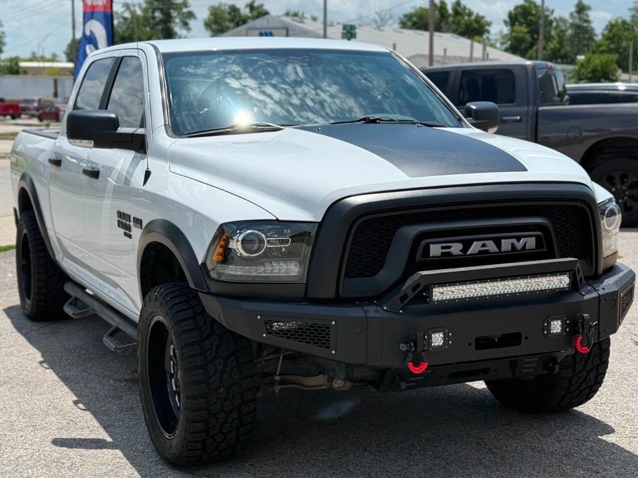 Vijay Compatible with 2015-2016-2017-2018 RAM 1500 Rebel Front Bumper Textured Black Steel with Light and D-ring