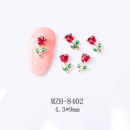 Xiao Hua Red Nail Art Droplets, 0.35 * 0.17 inch 3D Flower Nail Art, DIY Craft for Flat Bottom Nail Art, 50 pieces