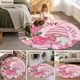 thumbnail image 6 of Pink Valentine's Gnomes, Large Area Rugs for Bedroom Living Room, Soft Non Slip Carpet Bedside Rug, Love Heart Checkered Stripe Round Floor Cover Kitchen Accent Rug 4' for Dining Room/Office, 6 of 9