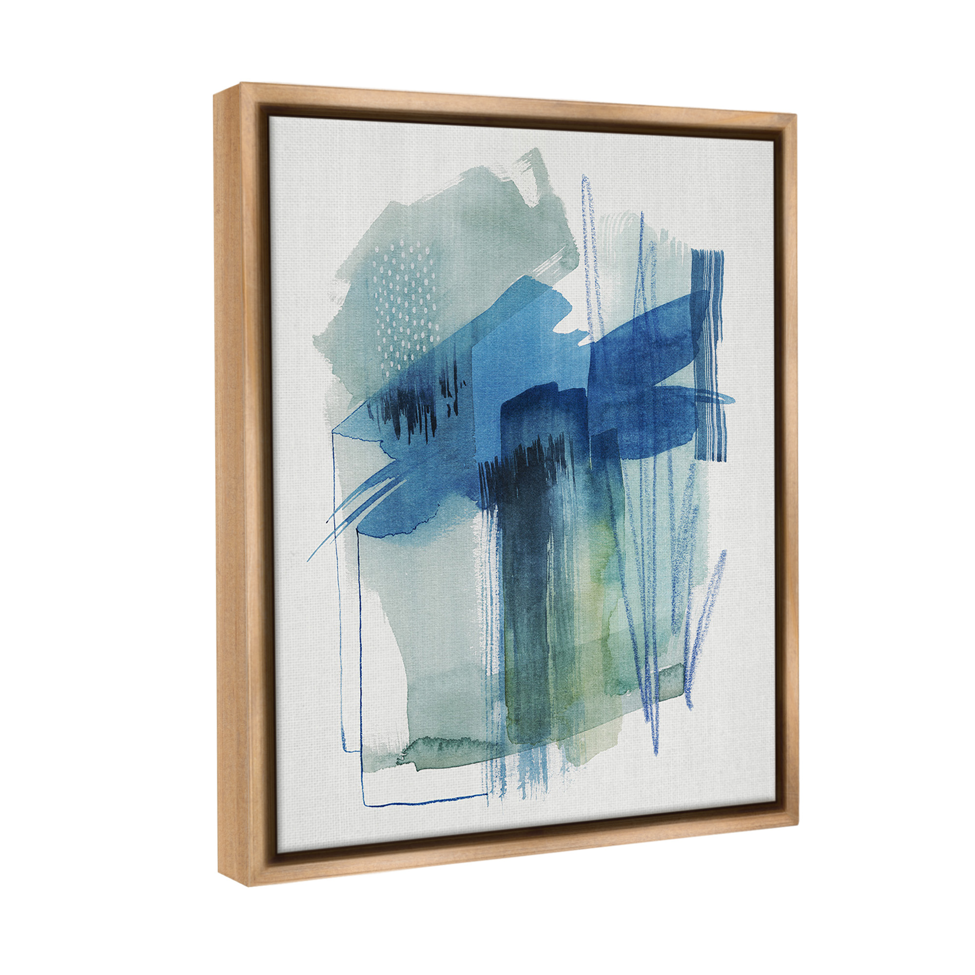 Stupell Industries Blue Scribbles Painting Abstract Painting Brown Floater Framed Canvas Art Print Wall Art, 25 x 31
