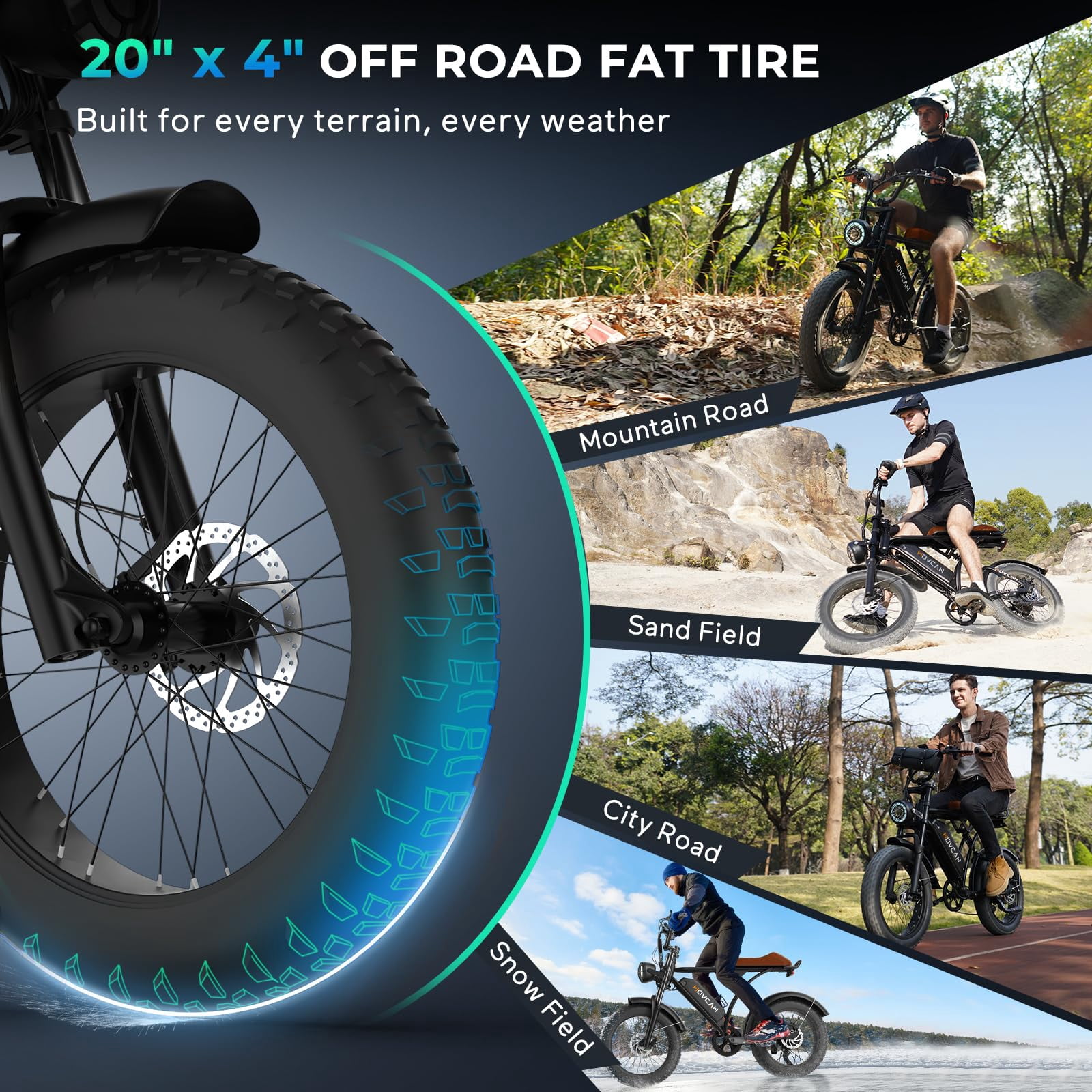 Movcan 20" Fat Tire Electric Bike for Adult, 1500W 33MPH Mountain Ebike, 48V 18.2Ah Removable Battery, 7 Speed Dual Hydraulic Brake E-Motorcycle Bike UL2849