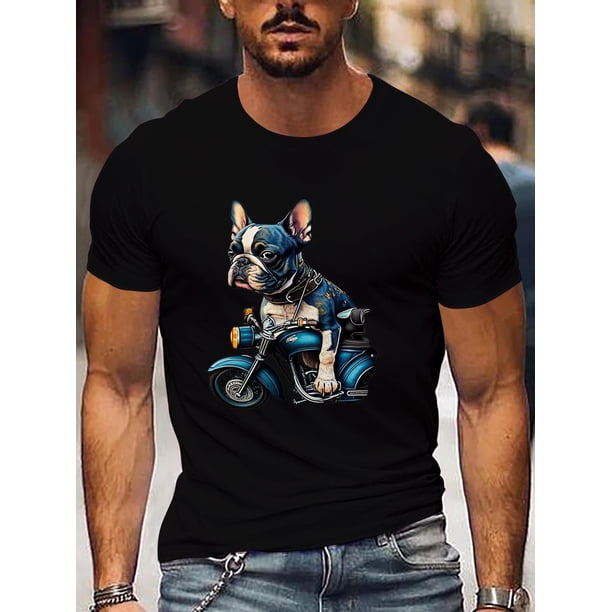 Camiseta con estampado de perro en motocicleta, talla S, para hombre, informal, de manga corta, para verano, para adultos, hombres, mujeres, adolescentes, jóvenes.