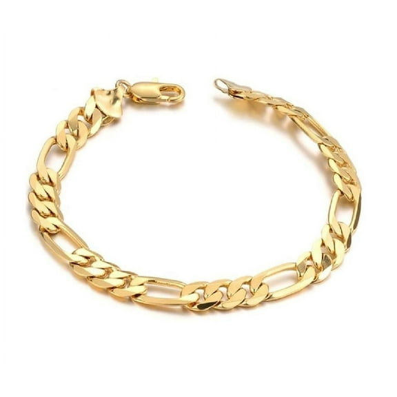 Prima Jewelries 18K Yellow Gold-Plated 8-Inches Figaro Link Italian Design Wide 8mm Solid Link Unisex Bracelet Gift