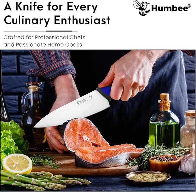 Humbee 8-Inch Chef Knife Razor-Sharp Blade Kitchen Knife with Comfortable Grip Handle, Blue DT-10 Series