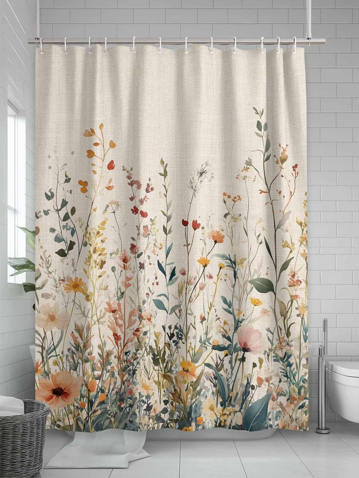 Fsddascl Vintage Botanical Shower Curtain Set - 72" x 78" Washable Bathtub Curtain with 12 Hooks, Spring Floral Summer Botanical Rustic Waterproof Fabric Stall Shower Curtains for Bathroom/Bathtub