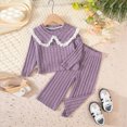 thumbnail image 2 of Taybagh Girls Clothes Leisure Girls Holiday Outfits Round Knit Long Sleeve Trousers Lace Doll Neck Holiday 2 Pieces Outfit, 2 of 5