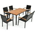 thumbnail image 2 of Gymax 6PCS Rattan Outdoor Dining Set Patio Furniture Set w/ Wooden Tabletop, 2 of 10