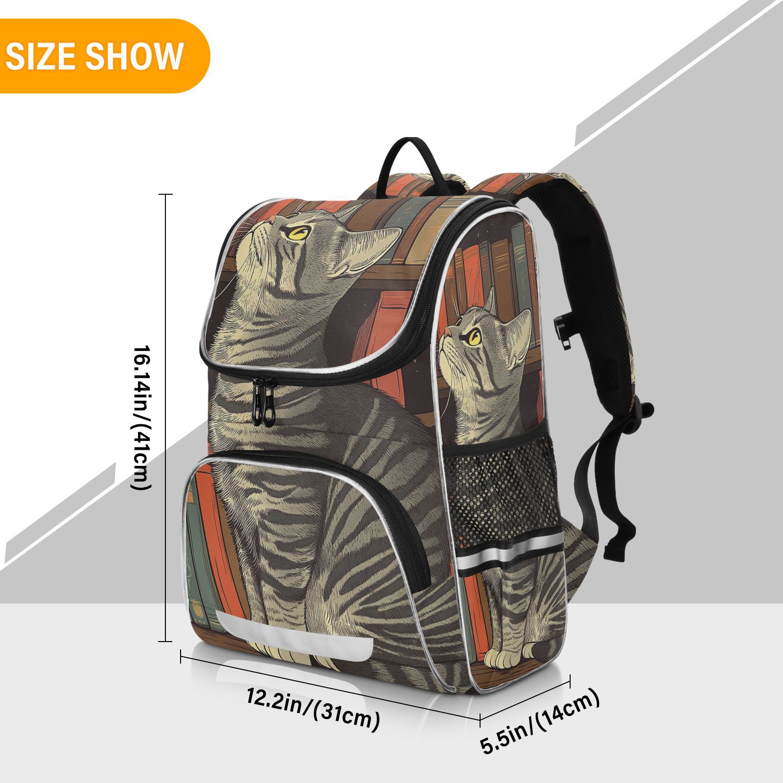 Cat Bookshelf Backpack Big Laptop Backpack Casual Daypack Quilted Large Capacity Large Bookbags