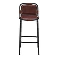 thumbnail image 2 of 31 Inch Bar Height Chair Brown Genuine Leather Upholstery Black Iron Metal Frame - Saltoro Sherpi, 2 of 7