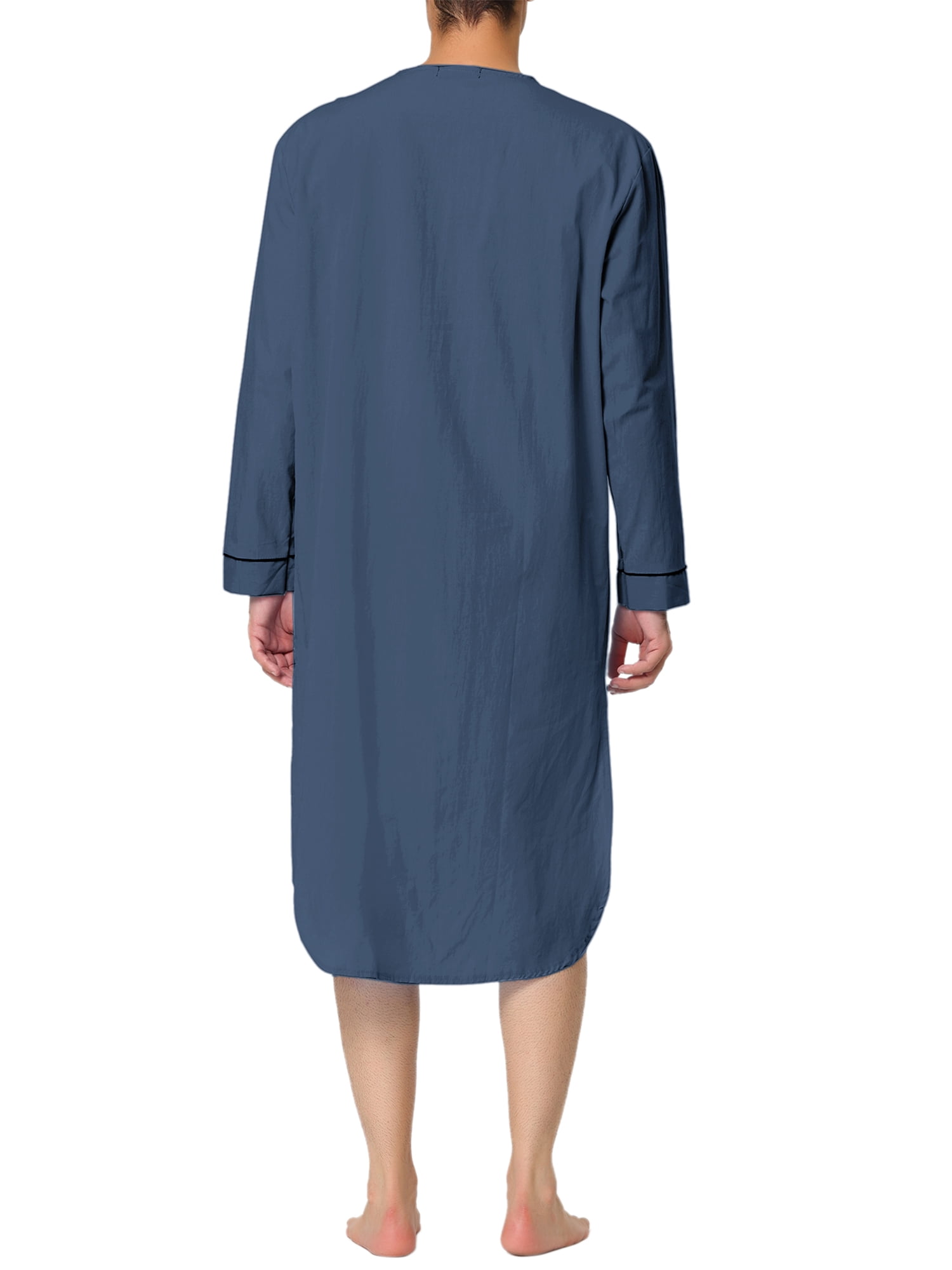 Unique Bargains Men's Nightshirt Cotton Sleep Shirt Long Sleeve Nightgown Sleepwear L Navy Blue