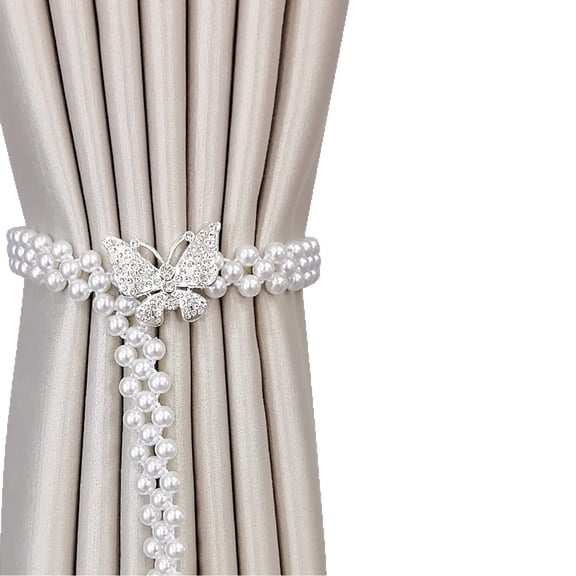 Curtain Tieback Buckle Clip Pearl Curtain Rope Pretty Decor Home Accessories, Curtain Tie Suitable for Office Living Room Silver