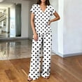 thumbnail image 5 of hoksml Women's Polka Dot 2 Piece Outfit, V Neck Cap Sleeve Top and Elastic Waist Wide Leg Pants Casual Lounge Set, 5 of 6