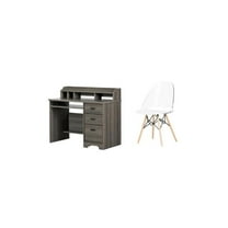 South Shore Versa Gray Maple Desk and 1 Annexe White Eiffel Style Chair Set