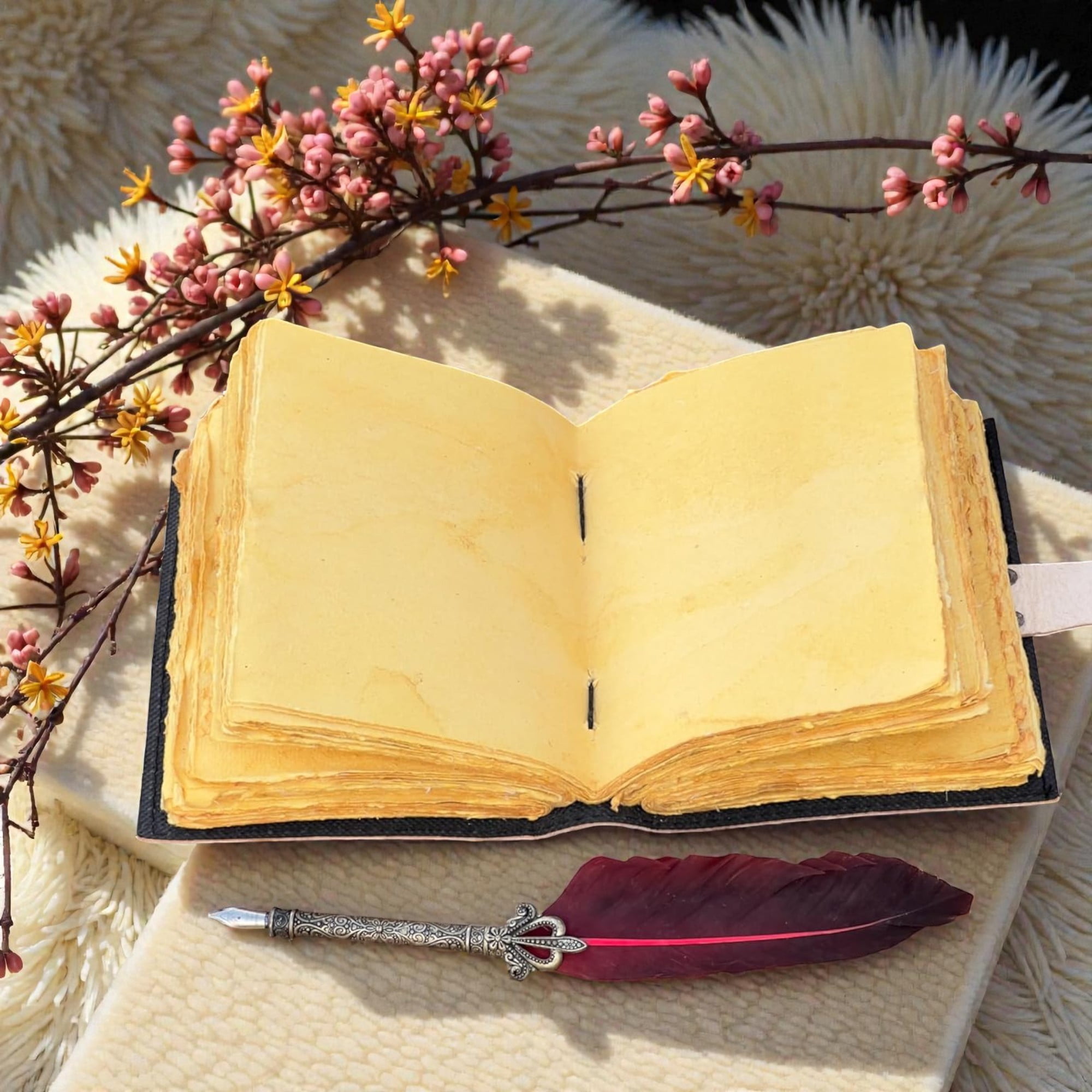 Handmade Leather Journal 5x7 Inch – Sun & Moon Embossed Notebook, 200 Deckle Pages, Vintage Writing Diary, Handmade Paper, Gift for Men & Women