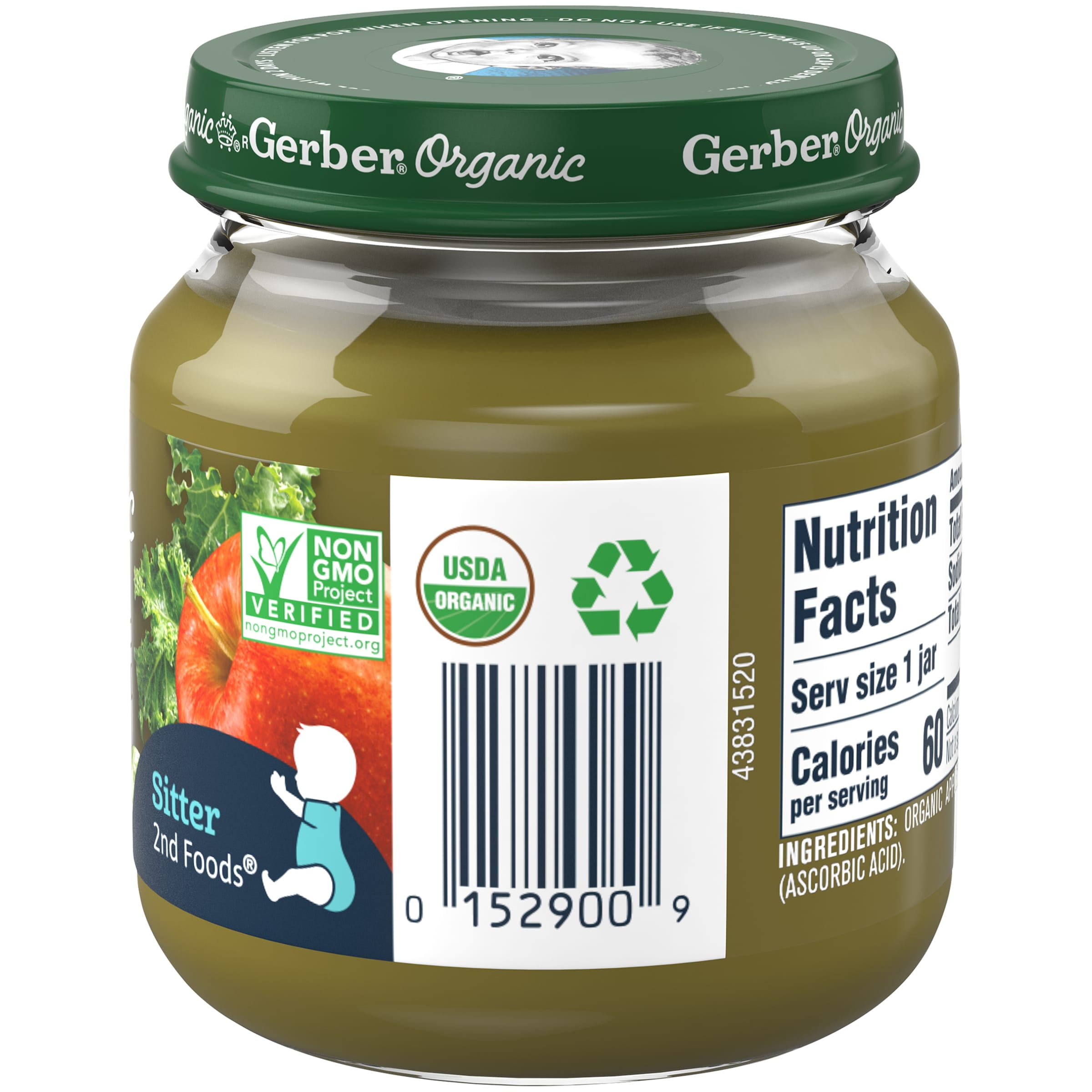 Gerber 2nd Foods Organic Apple Spinach Kale Baby Food, 4 oz Jars, 10