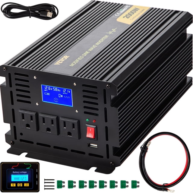 Inversor de corriente VEVOR 2000W de onda sinusoidal modificada DC 12V a AC 120V