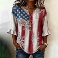 thumbnail image 2 of Wang6 250th Anniversary USA Shirts for Womens Plus Sized America Flag Printed V Neck Tshirts 4th of July Button Tops 3/4 Sleeve Independence Day Graphic Tees 0527liRed1 M, 2 of 4