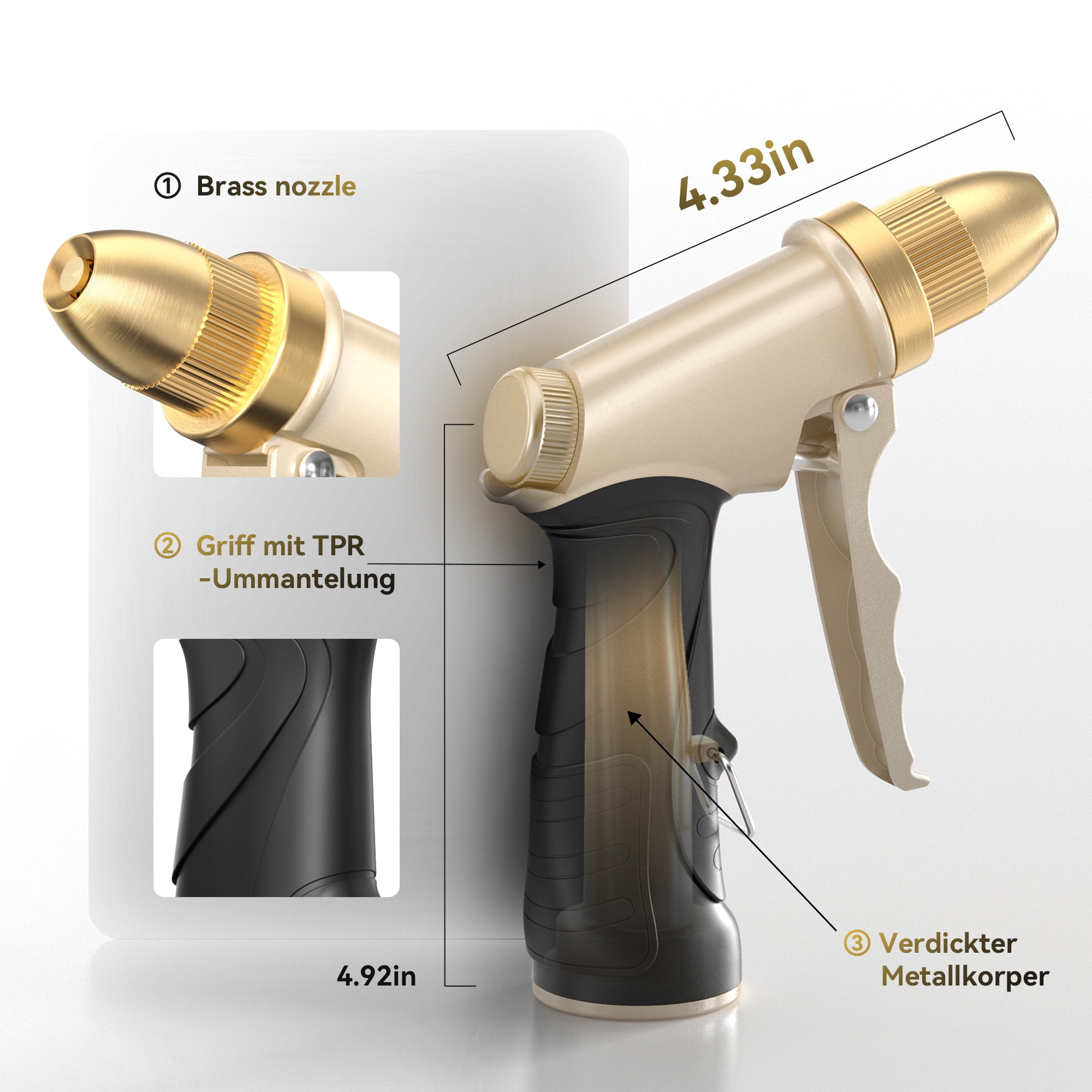 RainPoint Heavy Duty Garden Hose Nozzle - High Pressure Metal Spray Gun with Rotating Brass Nozzle Head for Watering, Car Washing