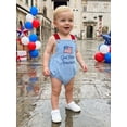 thumbnail image 3 of BemeyourBBs Newborn Baby Girl Boy 4th of July Outfit God Bless America Baby Clothes Patriot Independent Day Summer Bubble Romper Overalls Sleeveless Embroidery Letters Flag Bodysuit Jumpsuit Overalls, 3 of 9