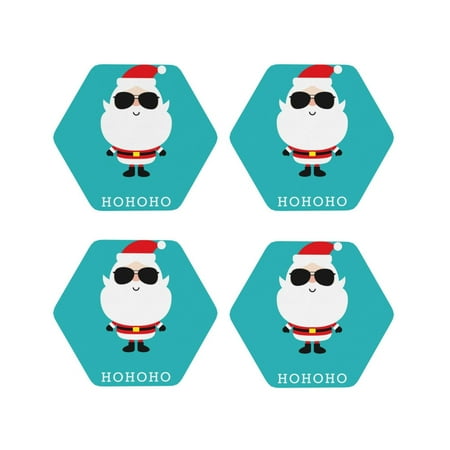

Honeii Cute Santa Claus Print Leather Coaster Set of 4 Ideal for Safeguarding Your Furniture from Drinks Spills and Effortless Cleanup-Hexagon