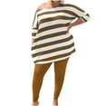 thumbnail image 2 of Njoeus Women Casual 2 Piece Outfits Off Shoulder Striped Oversized Top Pocket and Stretchy Bodycon Long Pant Yoga Leggings Set Lounge Jumpsuit XL-5XL (Available in plus size), 2 of 9