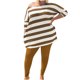 thumbnail image 1 of Moda para mujer 3/4 Tops de rayas de manga corta con bolsillo Elástico Color sólido Pantalones de cadera Conjunto de dos piezas Pompotops  qwe22584, 1 of 9
