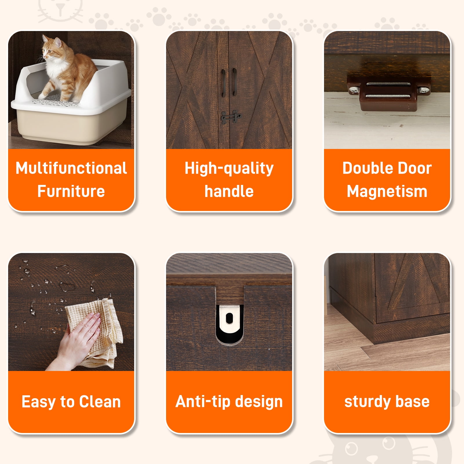 Blotout 77" Large Cat Litter Box Enclosure for 2 Cats with Power Outlets, Litter Box Furniture Hidden with Double Room, Wooden Cat Washroom Furniture with Lockable Door, Cats House, Brown