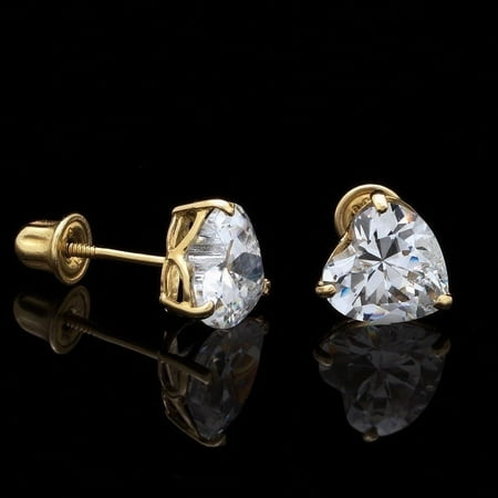 - .50Ct Created Diamond Heart Shaped 14K Yellow Gold Screwback Stud Earrings 4mm