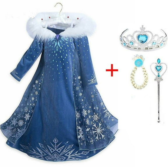Rongking Snow Queen Fancy-Dress Costume with Crown Wand for Little Girls 2-3T