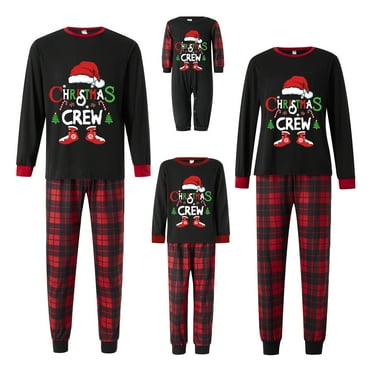 BSongo Family Matching Christmas Pajamas Set, Long Sleeve Letters Print T-shirt with Plaid Pants Sleepwear Loungewear